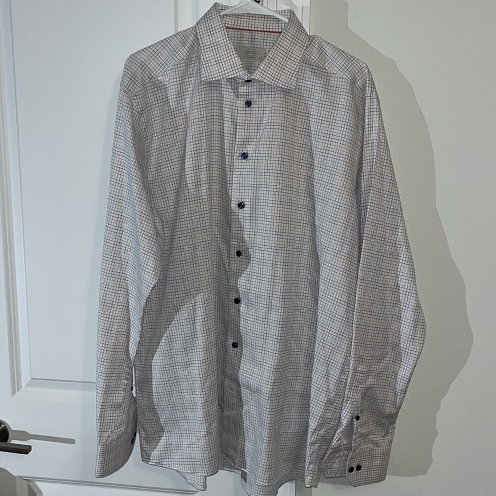 Eton Rainbow Check Taper European Modern Dress Shirt 17 1/2 x 37/38 Euro 45 Tall